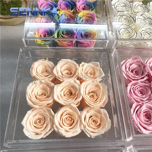 cheap fresh eternal rose preserved flowers in acrylic box for valentine/mother's day