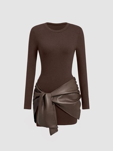 Robe courte moulante sexy pour femmes Viviblook Z1230DS01, grande taille, manches longues, dentelle à l'avant, à lacets, pour soirée en club, décontractée - Product Image 3