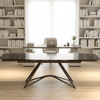 Ensemble de table à manger moderne de luxe Yaofu HZ081 noir, plateau en verre de 10 mm, base géométrique en métal, 8 places, pliable, étanche, extensible
