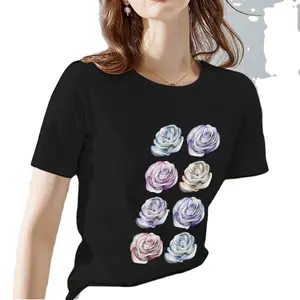 Plain Cotton T-shirt For Women T-Shirt Commuter Casual Top Trend 3D Print Pattern Crew Neck Ladies Slim Short Sleeve Clothing