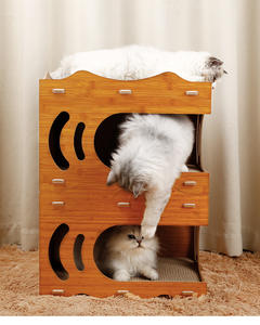 Abri pour chat amovible en bois pour maison en carton écologique Grande maison en carton pour chat de stockage intérieur - Product Image 6