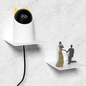 Étagères murales en métal blanc robustes <span class=keywords><strong>sans</strong></span> perçage avec trous pour câbles pour salon, chambre et salle de bain - Product Image 6