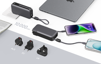 Baterai Li-Polymer 10000mAh dengan Colokan AC Terintegrasi, Power Bank 22.5W PD Pengisian Cepat, Kabel Tipe-C, Charger Perjalanan, ODM/OEM/Grosir