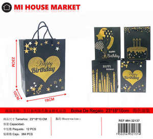 Sacchetto Regalo di Compleanno Nero e Oro con Design a Cuore e Stella in Carta per Feste - Product Image 3