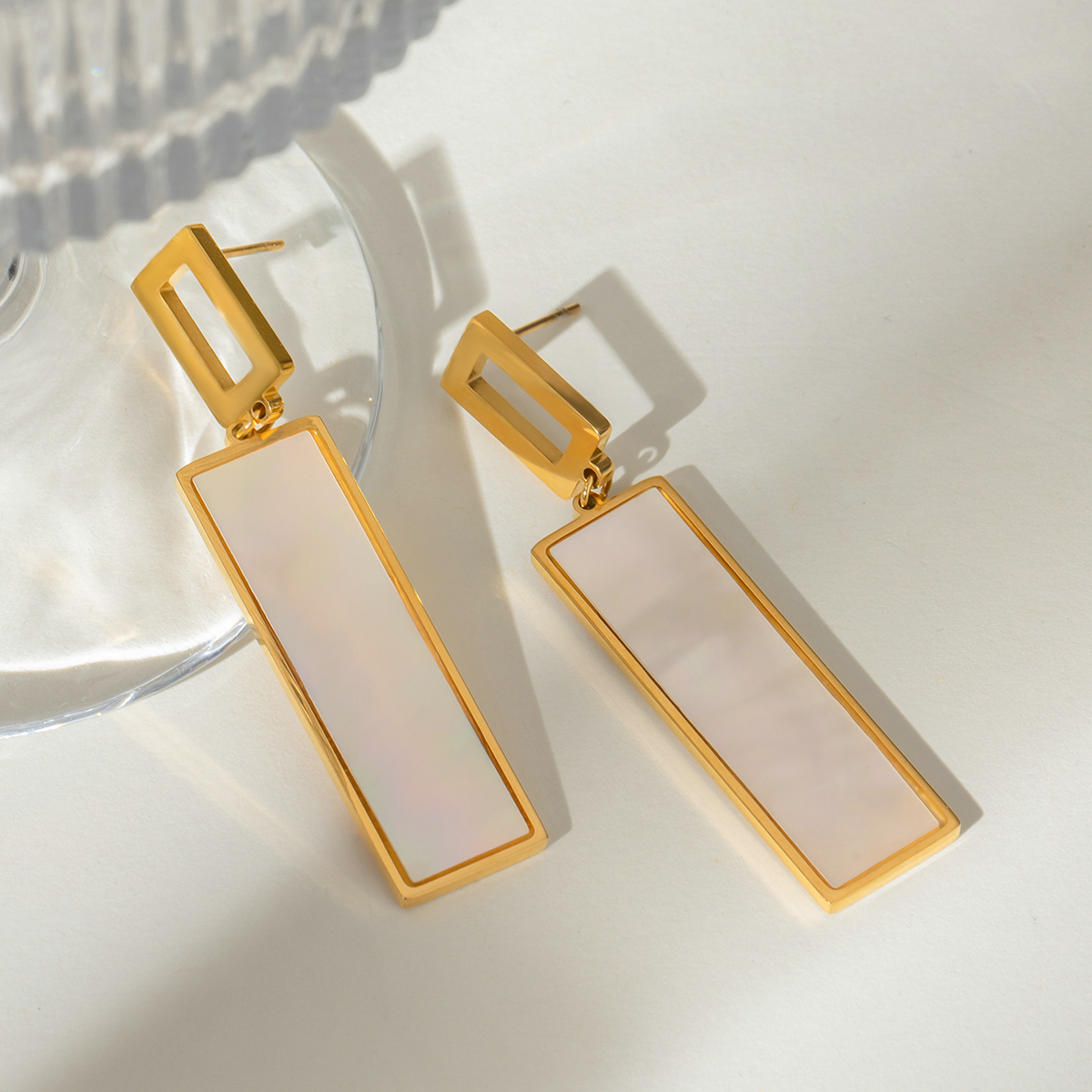 Rectangular white earrings