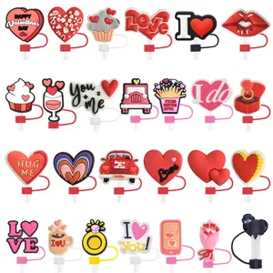 DD2368 Love Heart Straws Plug Protect Dust Cap Straw Tips Toppers Party Decor Heart Valentine's Day Straw Cover for 10 mm