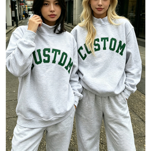Custom <strong>Womens</strong> Oversized Cozy Patchwork Embroidery Cotton <strong>Fleece</strong> Pullover Sweatshirt Casual Campus <strong>Jogger</strong> 2Pcs Set Manufacturer - Product Image 3