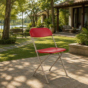 Chaise pliante en plastique moderne, durable, dossier plat, rouge bordeaux, élégante et confortable pour parc et villa - Product Image 1