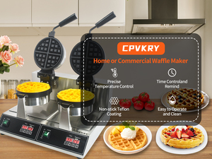 CPVKRY - Máquina para Hacer Waffles Belgas <span class=keywords><strong>de</strong></span> Doble Cabezal, 2400W, Acero Inoxidable, Control Táctil, Temporizador, 8-9 Moldes, Compatible con 110V/220V, Nueva - Product Image 1