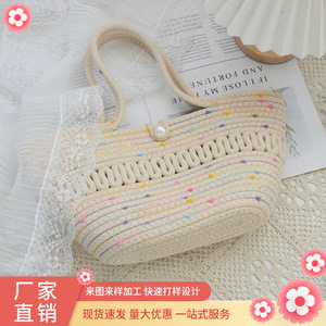 Fashionable hollowed-out 2026 summer handbag, cotton rope woven bag, women's straw tote bag, mobile phone coin purse and <b>key</b> - Product Image 4