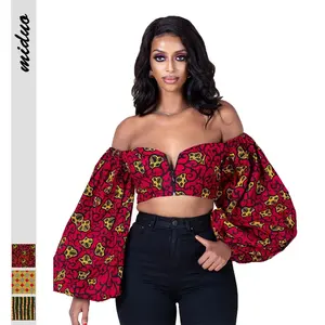 Neue stilvolle afrikanische Crop Top Damen Blusen & Tops lange Laterne Ärmel sexy mit Reiß verschluss Bluse elegante Frauen