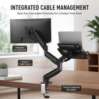 Support de moniteur et d'ordinateur portable en acier robuste à double bras articulé avec double base de fixation