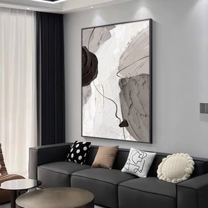 Peinture à l'huile peinte à la main, abstraite, minimaliste, décoration de salon, grand rectangle, cadre noir, art mural pour fond de canapé - Product Image 2