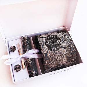 Paisley Floral Cravate De Luxe En Soie Hommes Cravate Ensemble Poche Carré Boutons De Manchette Clip Pin Cravate Ensemble dans Boîte Cadeau Fête De Mariage Cou Cravates - Product Image 5