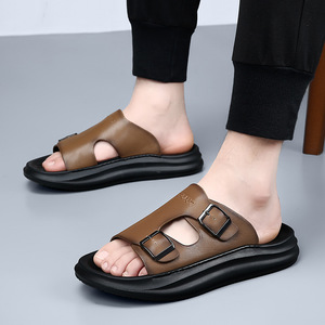 Men's Layered Cowhide <b>Slippers</b> for <b>Summer</b> Outdoor Wear, High-end and Slip-resistant Leather Sandals - Product Image 4