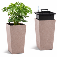 Pot de fleurs auto-arrosant de grande taille avec surface en pierre sablée, disponible en trois tailles, pour meubles d'intérieur, pot pour plantes vertes