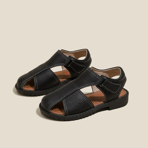 Sandales plates décontractées d'été en cuir pour enfants, personnalisables, pour garçons et bébés, anti-dérapantes, vente en gros - Product Image 4