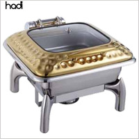 Luxuriöser Goldener Quadratischer Gehämmerter Edelstahl 6L Chafing Dish Buffet-Wärmer für Hotel- und Restaurantküchen