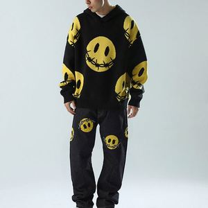 Pull à capuche en tricot jacquard surdimensionné à sublimation lourd personnalisé hiver motif animal brodé polyester/coton à capuche - Product Image 3