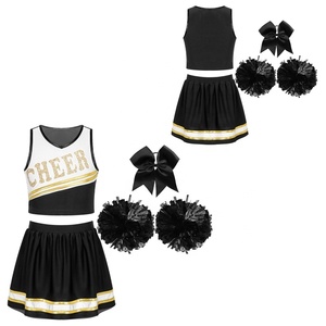 Tenue de cheerleading professionnelle pour filles de 6 à 16 ans, ensemble 4 pièces avec crop top et jupe, vêtements de danse pour spectacle sur scène, mode et fête - Product Image 5