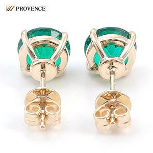 1carat 2carat 4carat Round Brilliant Cut Lab Grown <b>Emerald</b> <b>Stud</b> <b>Earrings</b> Real Solid 18k Gold Lab <b>Emerald</b> <b>Earring</b> for Women Gift - Product Image 2
