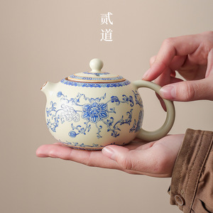 Ru Kiln Tea Set <b>Ceramic</b> Hand Painted <b>Teapot</b> Cups Gift Box For Chinese New Year Business Gifts - Product Image 4