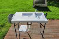 Table pliante avec 2 éviers et accessoires de luxe pour camping en plein air pique-nique barbecue fête événement