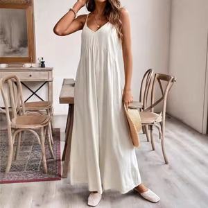 Vestido Maxi Casual de Verano 2025, Corte A, Talla XS, Color Sólido, 100% Lino Ecológico, Lavable, con Volantes Formales para Uso Diario, Ropa ODM - Product Image 5