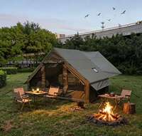 Nouvelle conception de tente gonflable Oxford verte kaki de 6,3 mètres carrés avec auvent pare-soleil intégré, tente de camping gonflable