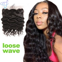 Rambut XYS Loose Wave 150% Density 13x4 HD Lace Frontal untuk Wanita Kulit Hitam, Grosir Rambut Manusia Virgin Full Black Health End Frontal