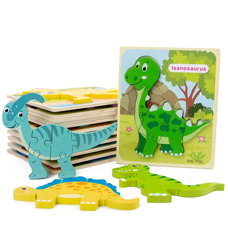 מכירה לוהטת עץ ילדי צעצועי פאזל תינוק עץ חידות קריקטורה דינוזאור בעלי החיים סיטונאי מוקדם צעצועים חינוכיים עבור ילד