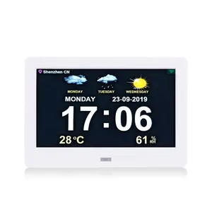 新しいデザイン大型LCDディスプレイテーブル壁掛け式wifiデジタル日目覚まし時計7インチ天気予報付き
