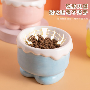Bol en céramique pour animaux de compagnie, rond, antidérapant, pour nourriture et eau pour chat et chien, avec pieds courts - Product Image 3