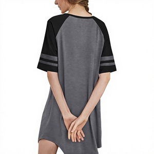 Vestido Camisero Largo de Mujer con Bloques de Color y Manga Raglán, Cuello Redondo, Ajuste Holgado, Tejido Casual 100% Algodón para Primavera/Verano - Product Image 6