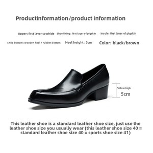 <span class=keywords><strong>JOYTIME</strong></span> Chaussures Homme en Cuir Véritable à Bout Carré, Mocassins Printemps Solides Rehaussants de 5 cm, Marron Noir, Semelle Extérieure en Caoutchouc - Product Image 4