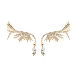 Korean Gold Alloy Diamond Rhinestone Angle Wing Earrings Women Fashion Ear Cuff