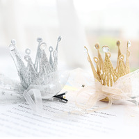 Accessoires pour cheveux d'enfants, couronne en dentelle tridimensionnelle pour filles, pince à cheveux pour anniversaire de princesse, pince latérale pour bébé