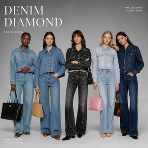 Setelan Denim Dua Potong Berhias Rhinestone Wanita Jaket Crop Celana Jeans Lebar Gaya Jalanan Y2K Santai OEM ODM Grosir - Product Image 1