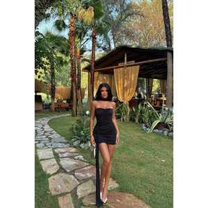 Ensemble de body en nylon noir drapé, décontracté, sexy, streetwear avec décoration zippée, coupe ajustée sans couture pour toutes les saisons - Product Image 2