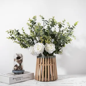 New Design Artificial Flower Rose flowers Berry Eucalyptus Decorative Bouquet for Wedding Table Centerpiece Decoration HQY1-2300