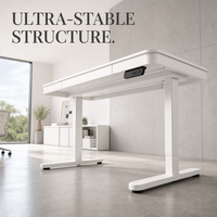 Bureau Informatique Ergonomique Blanc Électrique Pliable en Métal, Réglable en Hauteur, avec Trou pour Câbles et Tiroir, Idéal pour Chambre et Bureau