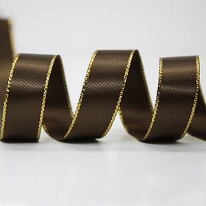 Nhà máy thời trang đóng gói phụ kiện màu đen 6 mét Vàng cạnh satin <span class=keywords><strong>Ribbon</strong></span> - Product Image 4