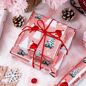 Christmas Reversible Wrapping Paper Pink Metallic Santa Tree Snowfield Design 17x33 Feet 46.8 Sq Ft Recyclable - Product Image 6