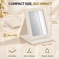 Miroir de maquillage pliable personnalisé avec logo OEM ODM, miroir de table en cuir PU portable avec strass