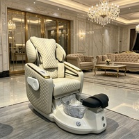 Fauteuil de pédicure électrique de luxe, fauteuil de spa pour les pieds en PU matelassé avec bassin en cristal pour salon de manucure haut de gamme