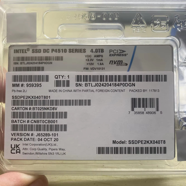 Intel P4510 4TB NVMe M.2 SSD PCIe Gen3 Internal Server SSD with 501-600MB/s Read/Write Speed New 4 SATA 3.0 Expansion Ports