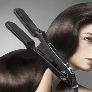 Professional Salon Hair Straightener LCD Display Tourmaline Ionic Flat Iron 2 In 1 Hair Straightening And Curling Iron