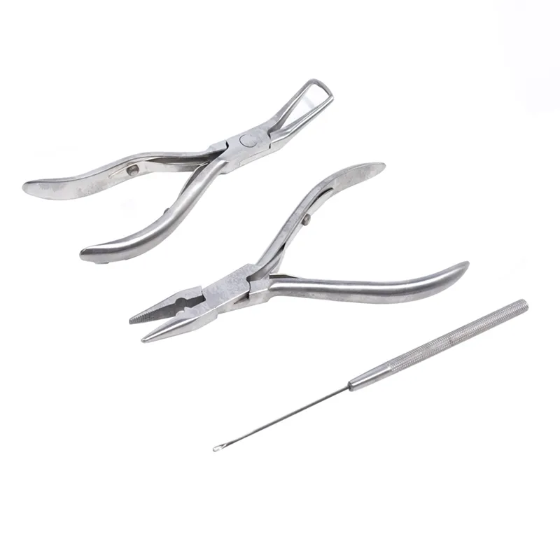 Extensiones de pelo herramientas de acero inoxidable de la extensión del pelo alicates conjuntos Kit con aguja de gancho