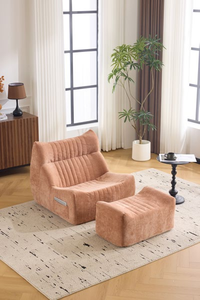Sillón Sofá Amarillo <span class=keywords><strong>Mostaza</strong></span> con Otomana, Tela Suave Tejida, Reclinable, para Sala de Estar, Dormitorio, Hotel - Product Image 3