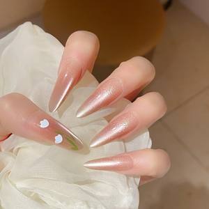 Toptan 10 adet yüksek kalite fransız zarif uzun tarzı beyazlatma kedi-göz saf el yapımı pres-on çivi - Product Image 3